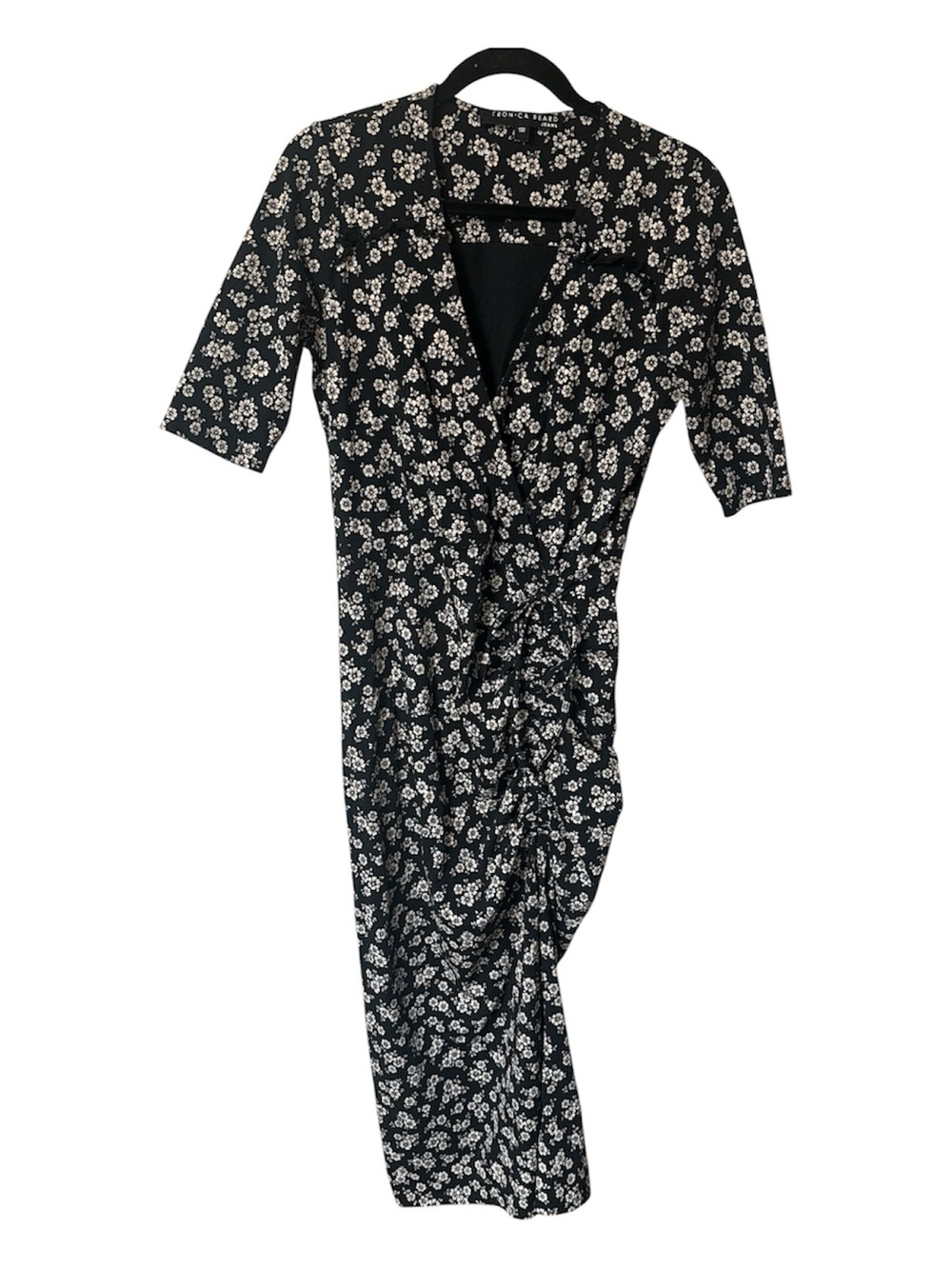 Veronica Beard Mariposa Floral Black/White Cotton Midi Dress Romantic Medium